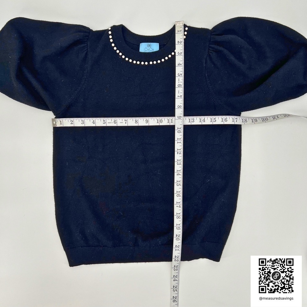 Small - EUC - CeCe Black, Puff Sleeve, Pearl Choker, Short-Sleeve Sweater - Picture 5 of 9